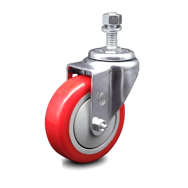 4 Inch Red Polyurethane Wheel Swivel 1/2 Inch Threaded Stem Caster SCC